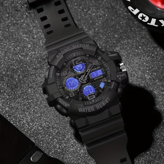 Men’s Black Luminous Multifunction Sports Watch