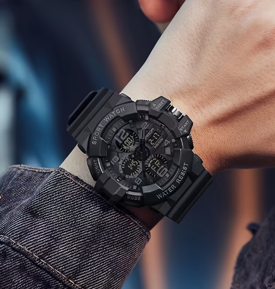 Men’s Black Luminous Multifunction Sports Watch
